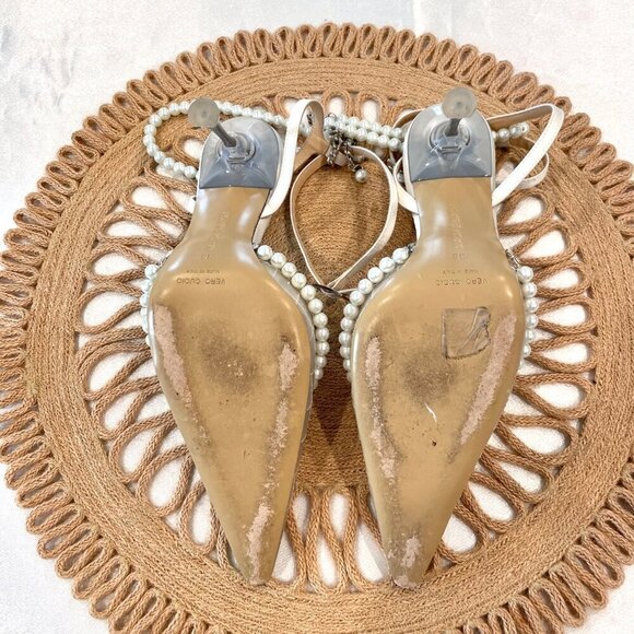 Mach & Mach Bow of Elizabeth Iridescent Faux Pearl Sandals Size 38 - Picture 10 of 13